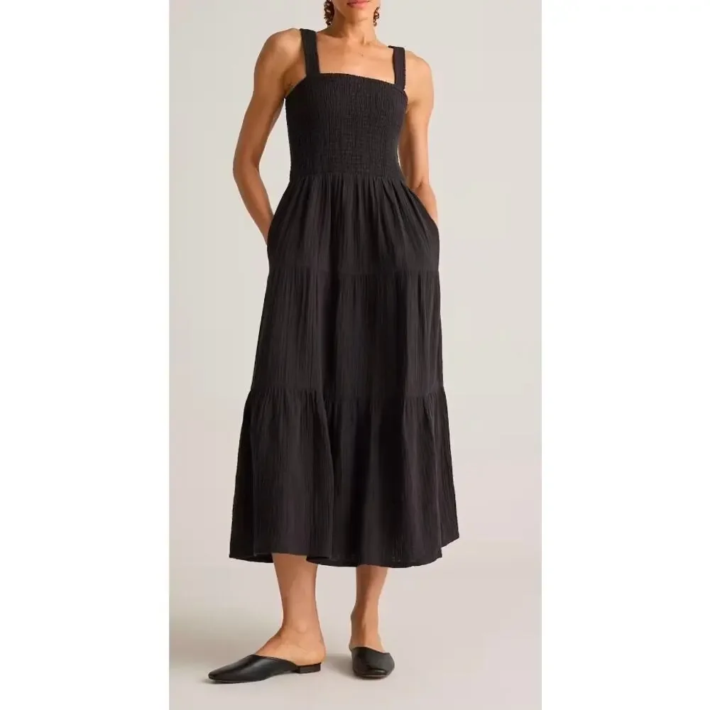 Quince 100% Organic Cotton Gauze Smocked Sleeveless Maxi Dress Size S EUC - Picture 1 of 9